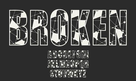 Decorative alphabet vector font. Typography for headlines, posters etc. Molecule snd communication style. Connected lines with dots.のイラスト素材