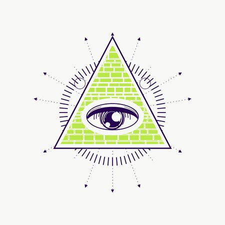 Mystical geometry symbol. Linear alchemy, occult, philosophical sign. For music album cover, poster, sacramental design. Astrology and religion concept.のイラスト素材