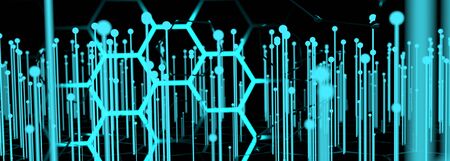 Molecule And Communication Background. Brochure or web banner design. Lines and spheres. Medical,...