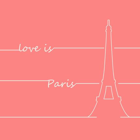 French famous landmark Eiffel tower. Travel France label. Paris architectural icon with lettering. Love is Paris textのイラスト素材