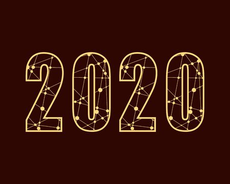 New Year greeting card template. 2020 year number. Brochure or report design template. Connected...