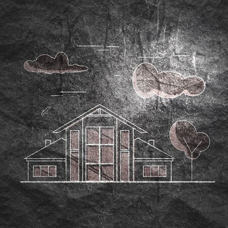 Thin line style suburban house. For web design and application interface. Real estate business illustrationの写真素材