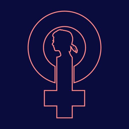 Female sign icon. Silhouette of woman head. Thin line styleのイラスト素材