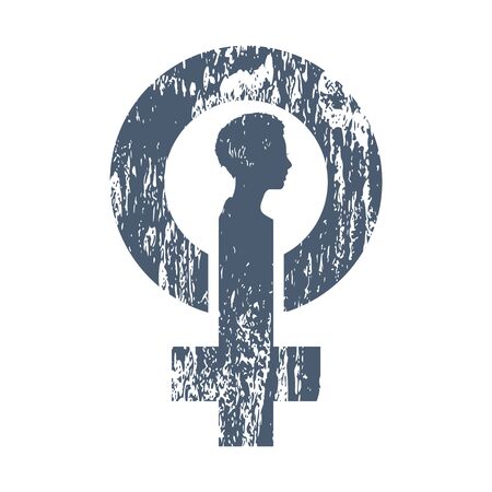 Female sign icon. Silhouette of woman head. Grunge textureのイラスト素材