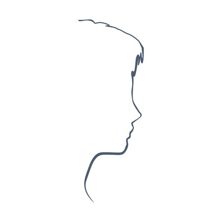 Face profile view. Elegant silhouette of a female head. Beautiful woman portrait. Thin line styleのイラスト素材