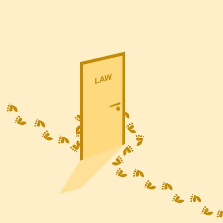 Human footprints bypass the door with the inscription lawのイラスト素材