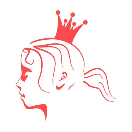 Profile view silhouette of a princess or queen. Cute girl portrait. Fashion branding emblem.のイラスト素材