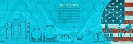 Energy, manufacturing and power icons set in thin line style. Header or footer banner. Sustainable energy generation, transportation and heavy industry. Flag of the USA in gearのイラスト素材