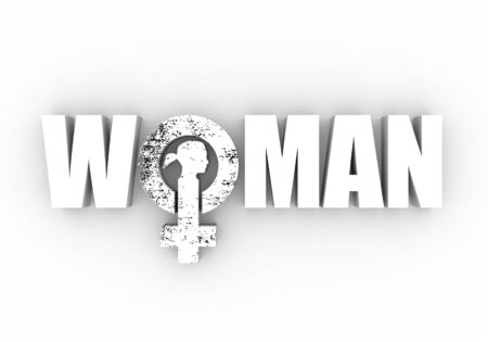 Female sign icon in woman word. Silhouette of woman head. Grunge texture. 3D renderingの写真素材