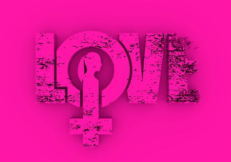 Female sign icon in love word. Silhouette of woman head. 3D renderingの写真素材