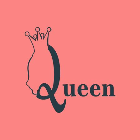 Vintage queen silhouette. Medieval queen profile. Elegant silhouette of a female head. Fashion branding emblem. Royal emblem with Q letterの写真素材