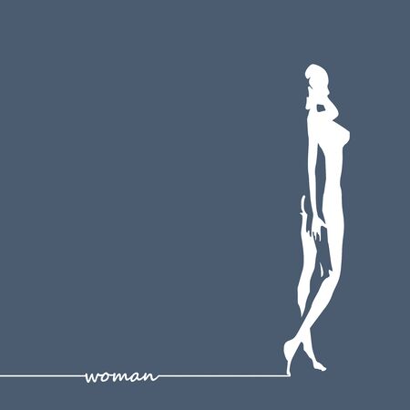 Sexy woman silhouette. Female figure posing. Back view. Young lady rise her hand to head.のイラスト素材