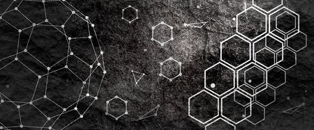Science network pattern. Connecting lines and dots. Modern futuristic virtual abstract background molecule structure for medical, technology, chemistry, science. Hexagonal shapesの写真素材