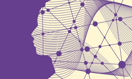Face profile view. Elegant silhouette of male head. Beautiful man futuristic style portrait. Thin...
