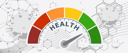 Color scale with arrow from red to green. The health level measuring device icon. Sign tachometer, speedometer, indicators. Colorful infographic gauge element.のイラスト素材