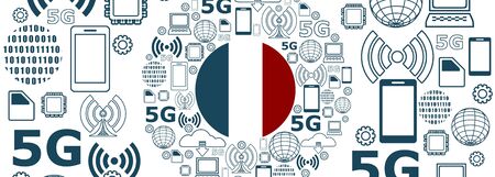 Mobile gadgets technology relative vector image. Circle frame with technology thin line icons. 5G Network Symbol. Flag of the Franceのイラスト素材