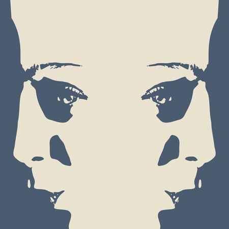 Face half turn view. Elegant silhouettes of a two female heads.のイラスト素材