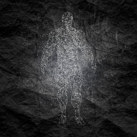 Bodybuilder silhouette. Icon of the posing athlete. Molecule and communication style icon. Connected lines with dots.の写真素材