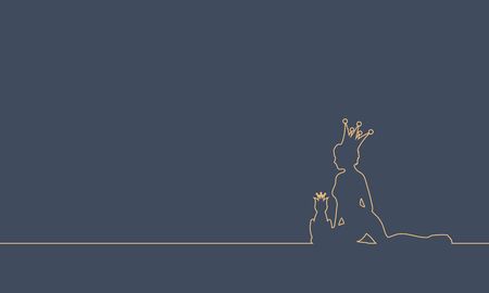 Outline illustration of woman sitting with cat. Young lady wearing crownのイラスト素材