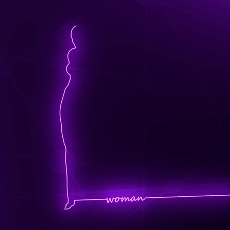 Sexy woman silhouette. Female figure posing. Back view. Naked young lady. Thin line style illustration. 3D rendering. Neon shineの写真素材
