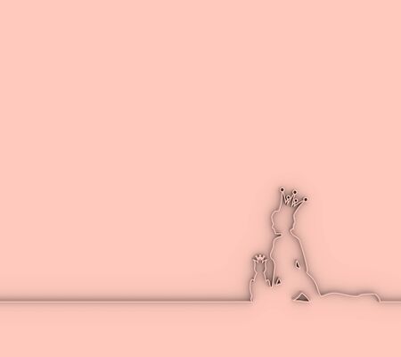 Outline illustration of woman sitting with cat. Young lady wearing crown. 3D rendering.の写真素材