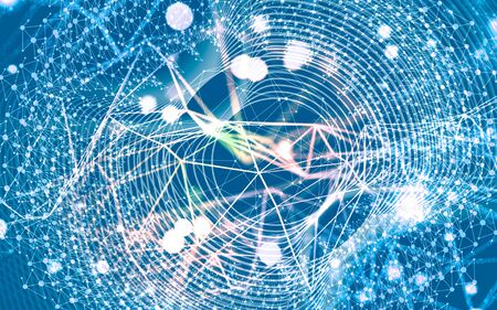 Molecule and communication background. Brochure or web banner design. Lines and dots. Medical, technology, chemistry, science concept.の写真素材