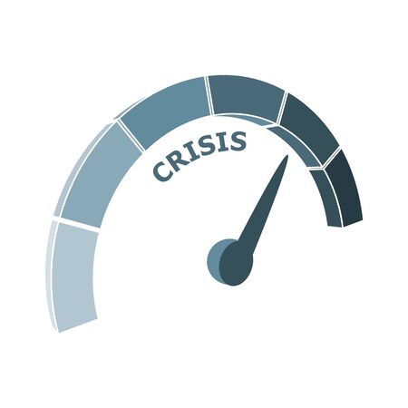 Scale with arrow. The crisis level measuring device icon. Sign tachometer, speedometer, indicators. Infographic gauge element.のイラスト素材