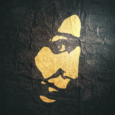 Face front view. Elegant silhouette of a female head. Portrait of a happy smiled womanの写真素材