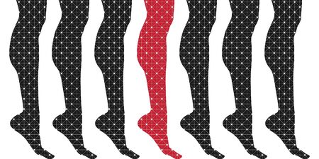 Slim elegant woman leg silhouettes textured by lines and dots pattern. Legs design element.のイラスト素材