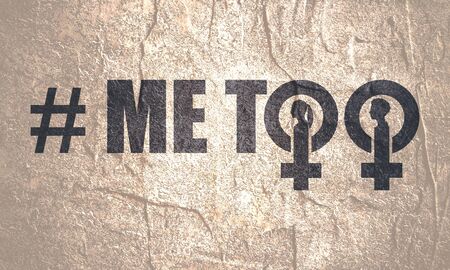 Me too hashtag. Social movement concerning sexual assault and harassment. Female sign icon. Silhouette of woman head.の写真素材