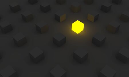 Cube shapes pattern. Abstract background. Neon shine outstanding one. Leadership concept. 3d...