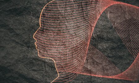 Face profile view. Elegant silhouette of male head. Beautiful man futuristic style portrait. Thin line styleの写真素材