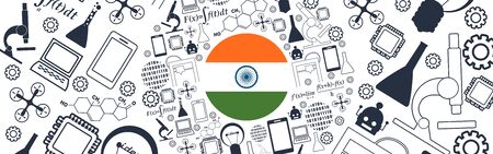 Innovation and technology concept. Circle frame with thin line icons. Flag of the Indiaのイラスト素材