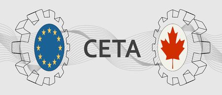CETA - Comprehensive Economic and Trade Agreement. Europe and Canada association. Trade union. Flags of the European Union and Canadaのイラスト素材