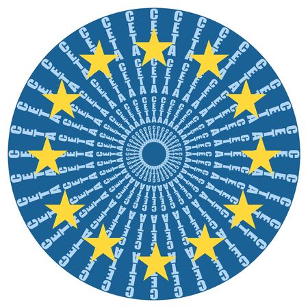 CETA - Comprehensive Economic and Trade Agreement. Europe and Canada association. Trade union. Brochure or circle frame design. Flag of the European Unionのイラスト素材