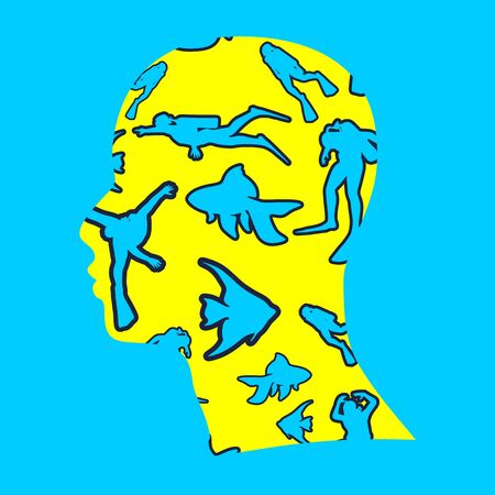 Travel and vacation vintage pattern. Double exposure portrait of manのイラスト素材