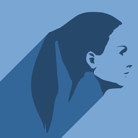 Face side view. Elegant silhouette of a female head. Web icon with long shadowのイラスト素材