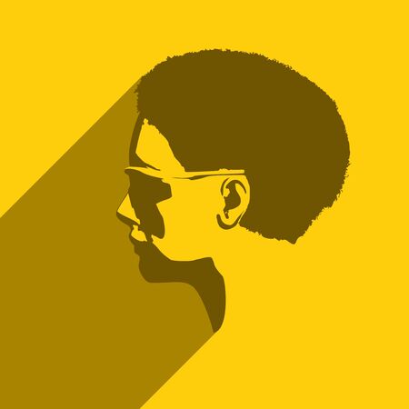 Portrait of beautiful woman in black sunglasses. Short hair. Side viewのイラスト素材