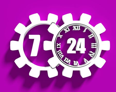 Time operation mode in gear. For customer support and retail. Seven days twenty four hour. 3D...