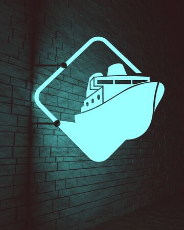 Ferry boat icon Neon bulb street sign illuminationの写真素材