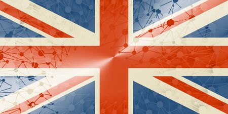Flag of the UK. Low poly concept triangular style. Molecule and communication background. Connected lines with dots.の写真素材