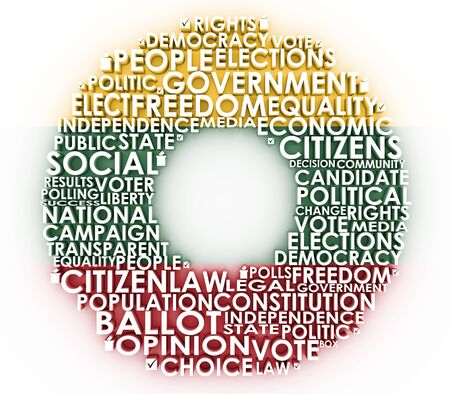Words cloud relative for voting. Circle frame. 3D rendering.Flag of the Lithuaniaの写真素材