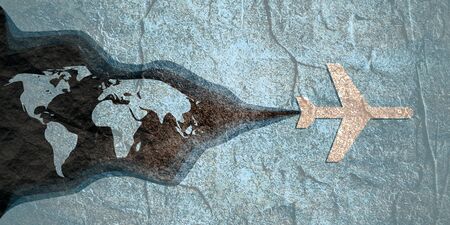 Air plane travelling concept illustration. Paper cut style. World map