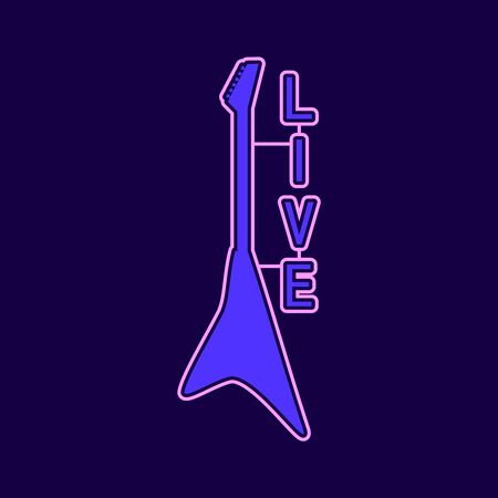 Live music neon sign. Outline icon of electric guitarのイラスト素材