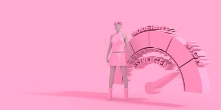 Woman stay near measuring device. Hormone estrogen level measuring scale. Health care concept illustration. 3D renderingの写真素材