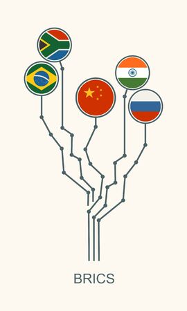 BRICS - association of five major emerging national economies members flags. Trade union. Brochure or web banner design.のイラスト素材