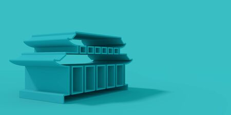 Pagoda model. Thin line style banner. 3D renderingの写真素材