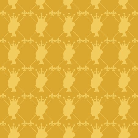 Vintage queen silhouette. Medieval queen profile. Elegant silhouette of a female head. Seamless backgroundのイラスト素材