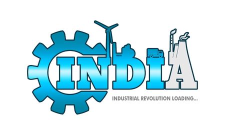 Energy and Power icons. Sustainable energy generation and heavy industry. India word build in gear. Progress or loading barのイラスト素材