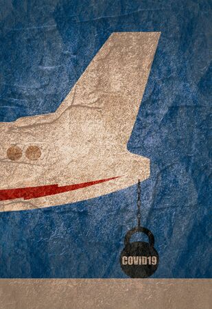 Spreading of viral infection. Transportation collapse. Medical science relative theme. Air plane tail and viruses iconsの写真素材